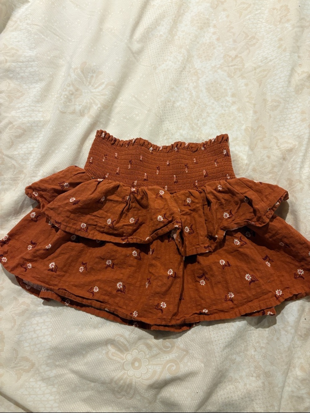 Cat & Jack Rust Floral Smocked Ruffle Skirt
